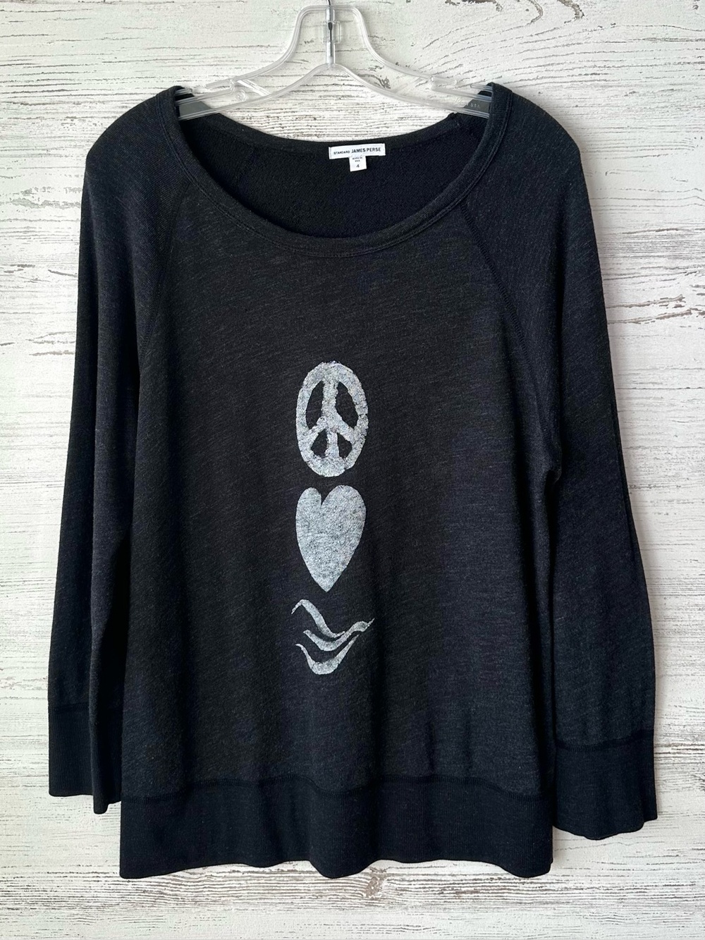 STANDARD JAMES PERSE French Terry Peace Love Graphic Sweatshirt XL Heart Dove